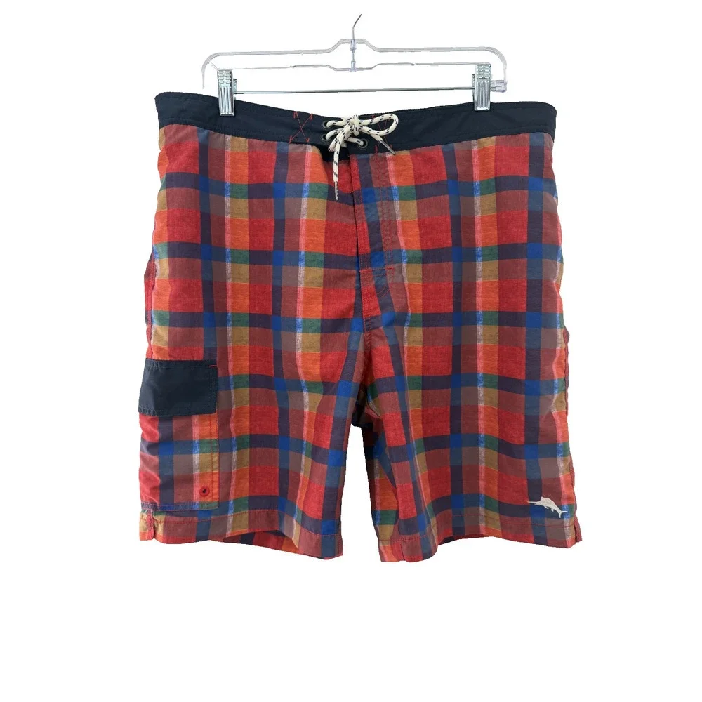 Tommy Bahama Men's Checked Drawstring Lined Swim Trunks Vacation Travel Size XL
